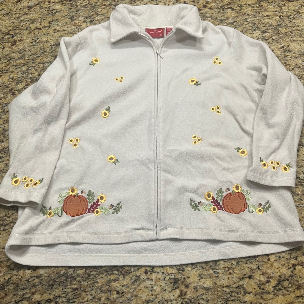 North‎ Crest Fleece Jacket Womens 22W/24W White Pumpkin Sunflower Zip